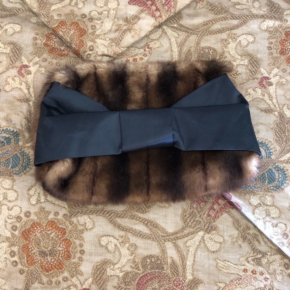 Inc faux fur clutch with satin bow